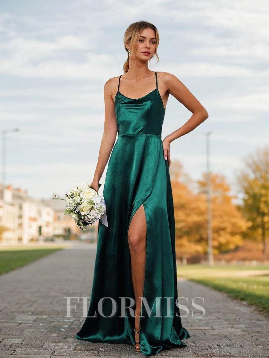 A-line/Princess Silk Like Satin Spaghetti Straps Sleeveless Floor-Length Bridesmaid Dresses