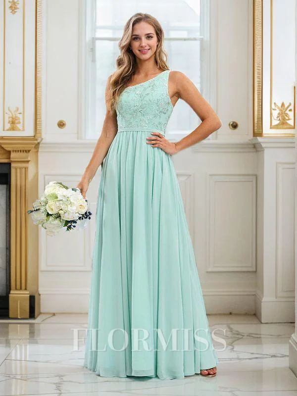 A-line/Princess Chiffon Applique One-Shoulder Sleeveless Floor-Length Bridesmaid Dresses