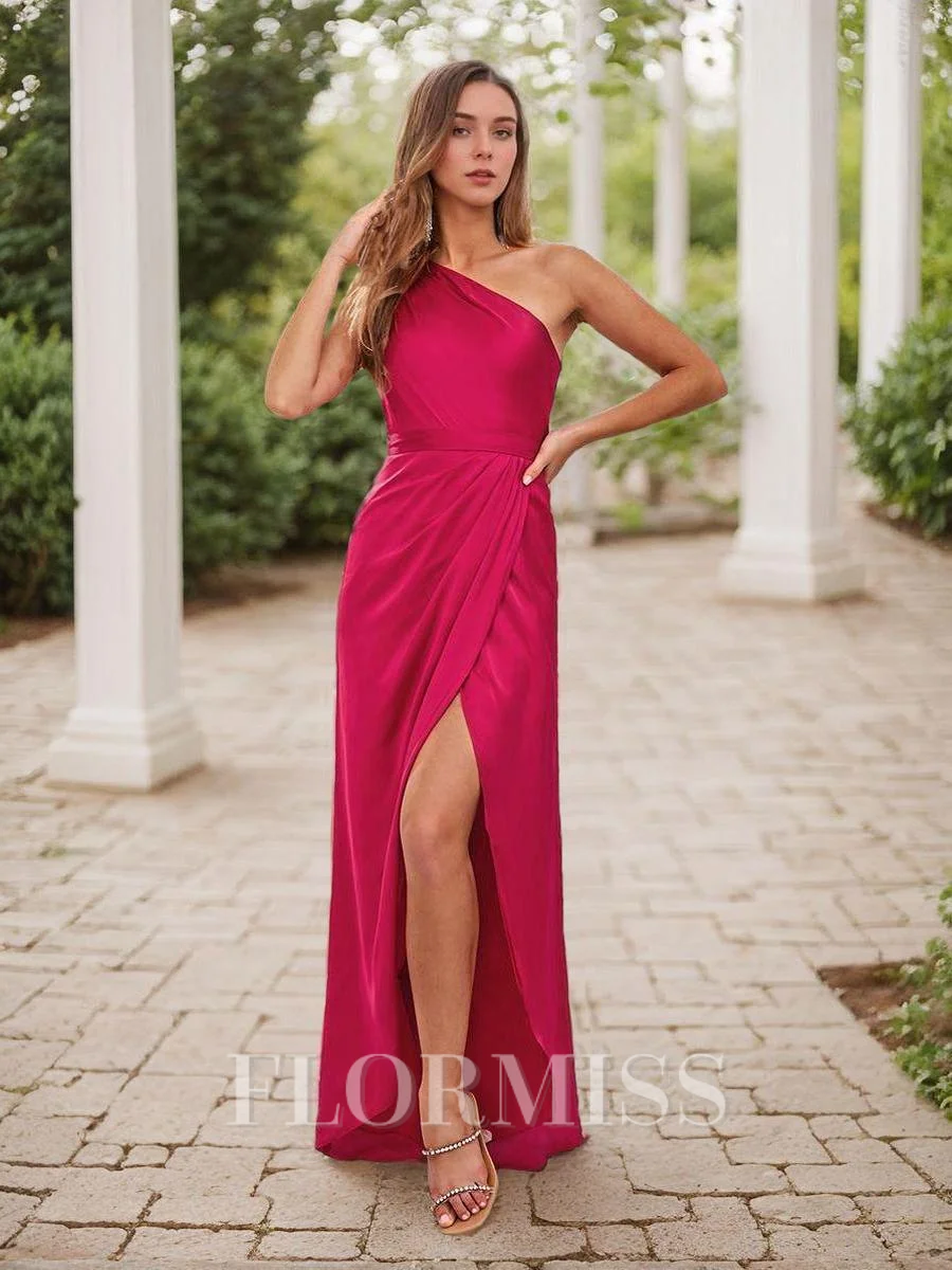 Sheath/Column Satin Chiffon Ruched One-Shoulder Sleeveless Asymmetrical Bridesmaid Dresses