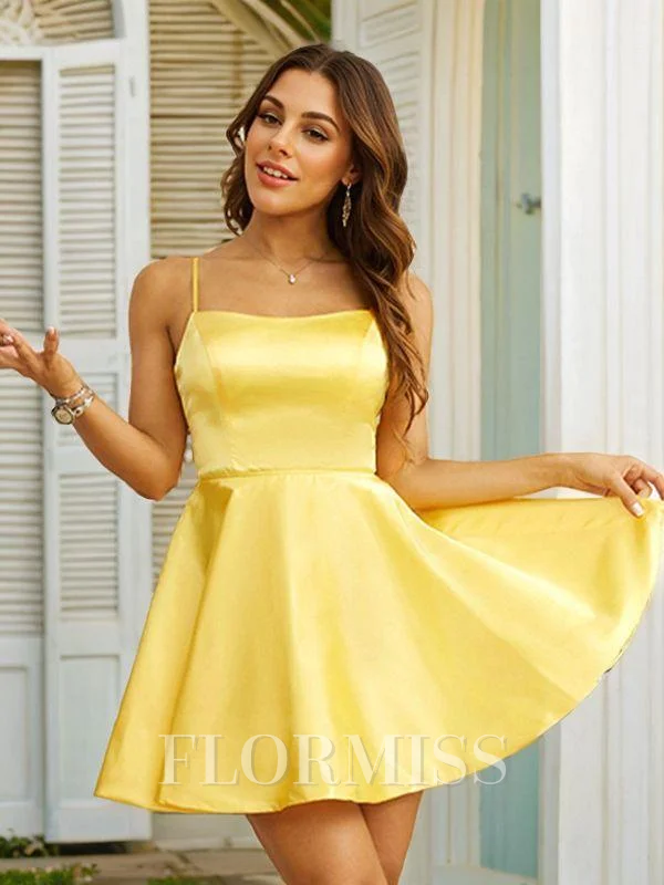 A-Line/Princess Silk like Satin Ruffles Spaghetti Straps Sleeveless Short/Mini Dresses