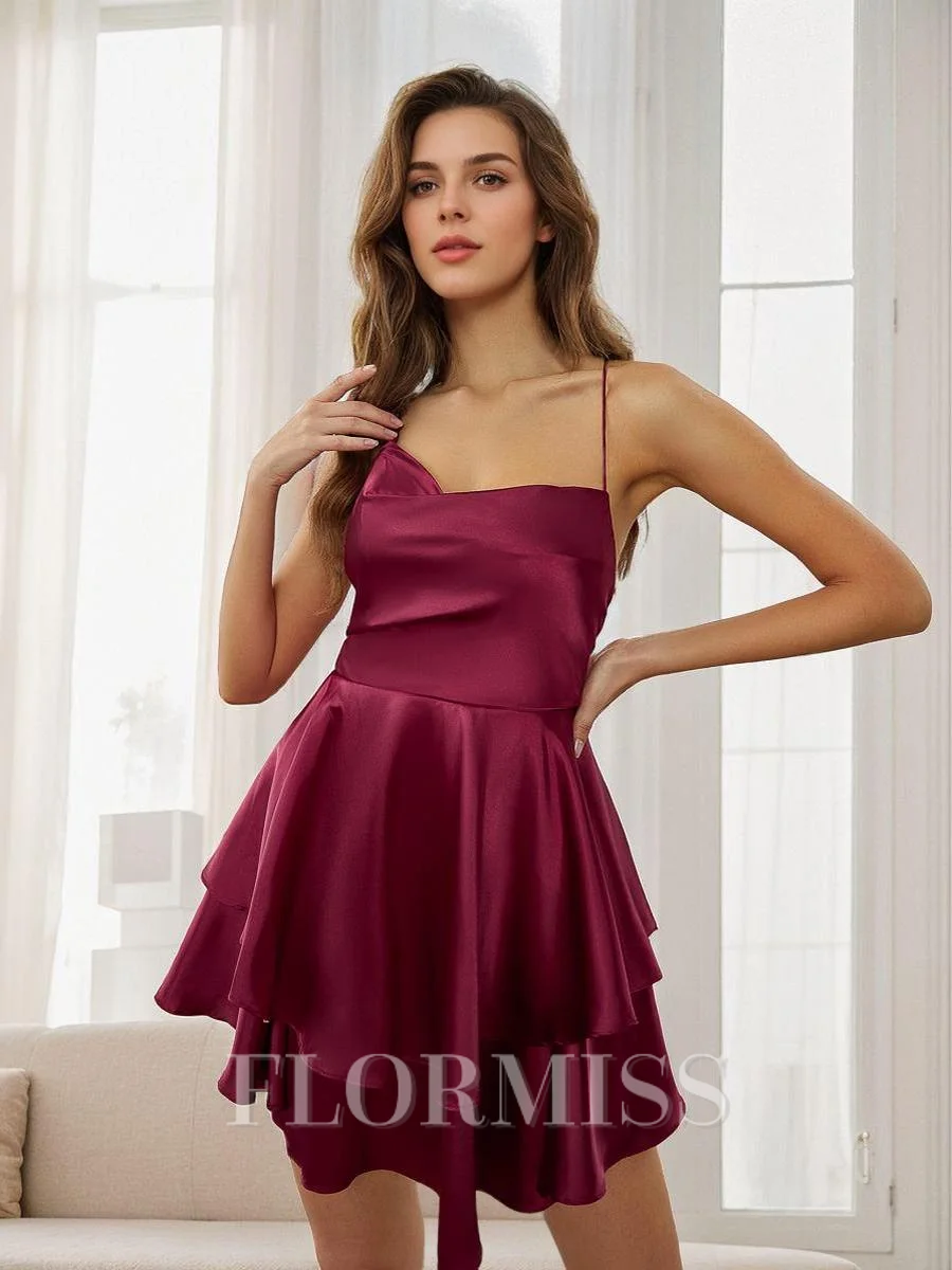 A-Line/Princess Silk like Satin Layers Spaghetti Straps Sleeveless Short/Mini Dresses
