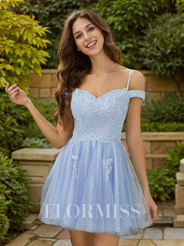 A-Line/Princess Tulle Applique Off-the-Shoulder Sleeveless Short/Mini Dresses