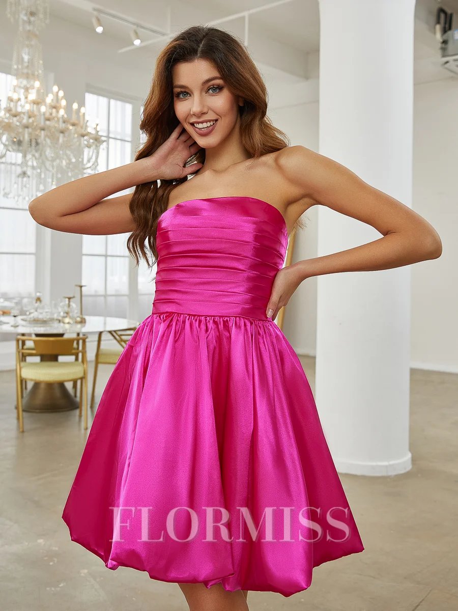 A-Line/Princess Silk Like Satin Ruched Strapless Sleeveless Short/Mini Dresses