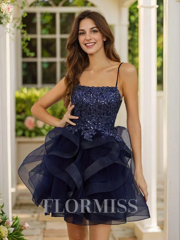 A-Line/Princess Tulle Layers Spaghetti Straps Sleeveless Short/Mini Dresses