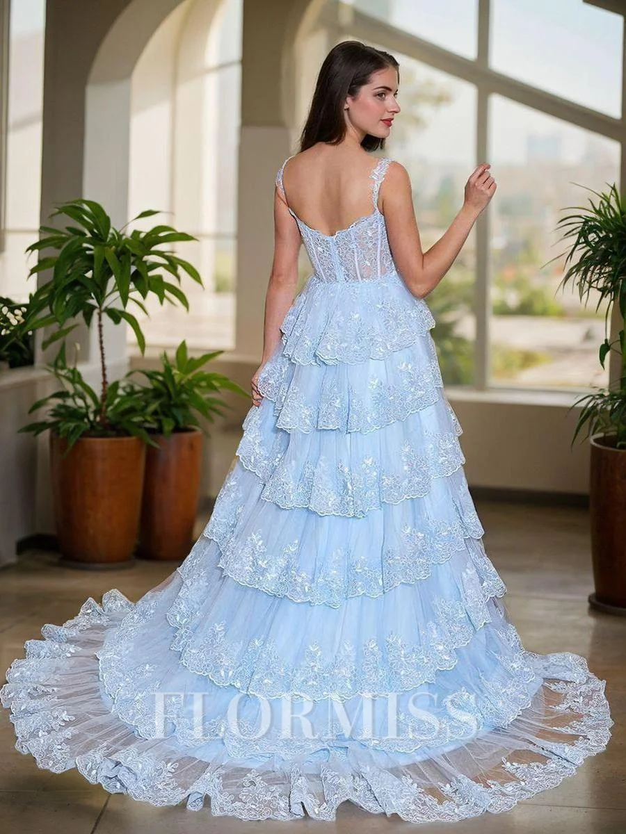 A-line Off-the-Shoulder Appliques Lace Court Train Tulle Corset Dress