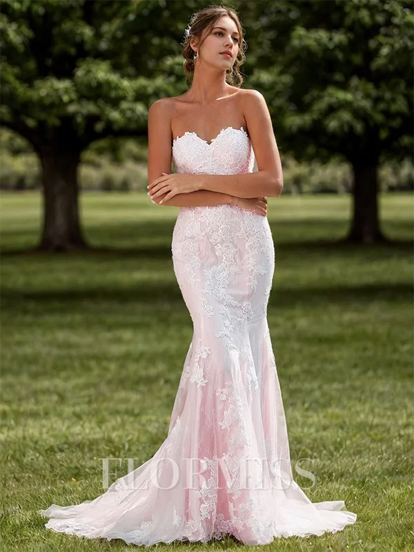 Sheath Lace Sweetheart Sleeveless Sweep Train Wedding Dress