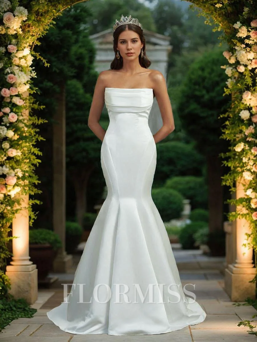 Mermaid Off-the-Shoulder Pleated Chapel Train Charmeuse Convertible Wedding Dress