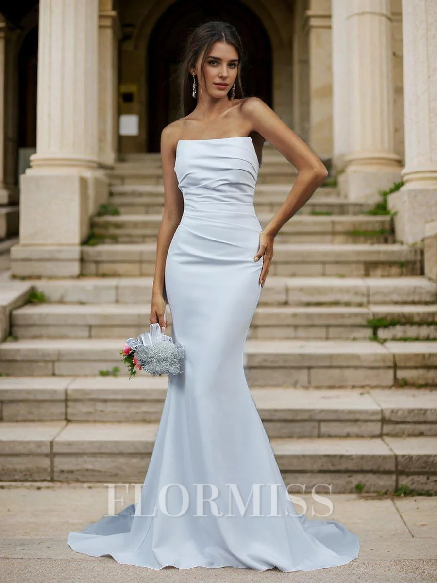 Sheath Straight Pleated Court Train Stretch Crepe Wedding Dress