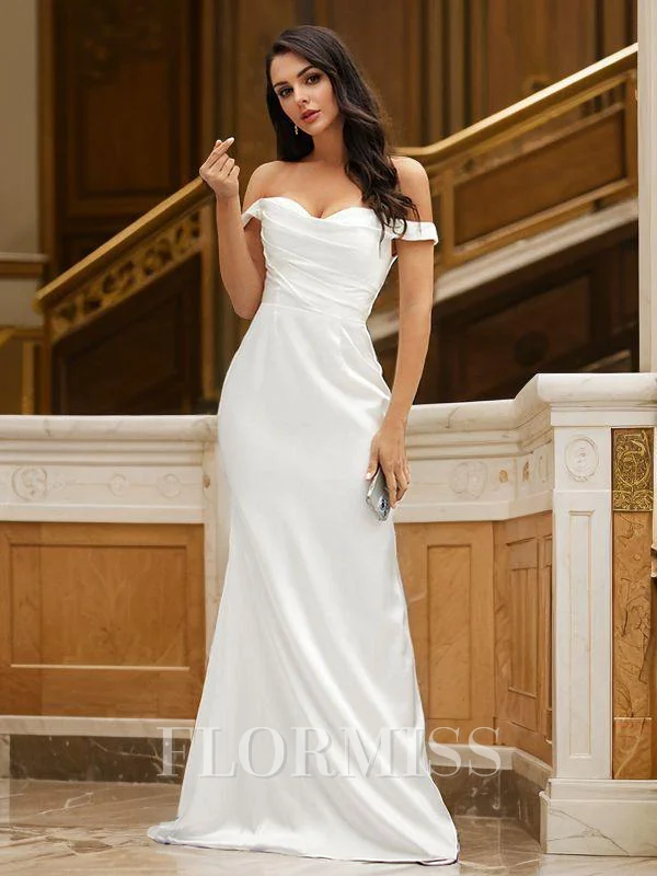 Sheath/Column Ruched Off-the-Shoulder Sleeveless Sweep Train Wedding Dresses