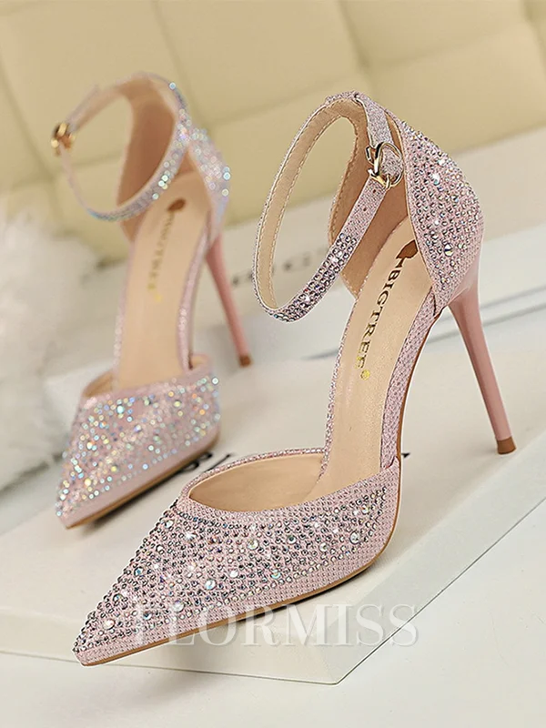 Women's Stiletto Heel Closed Toe PU With Rhinestone High Heels