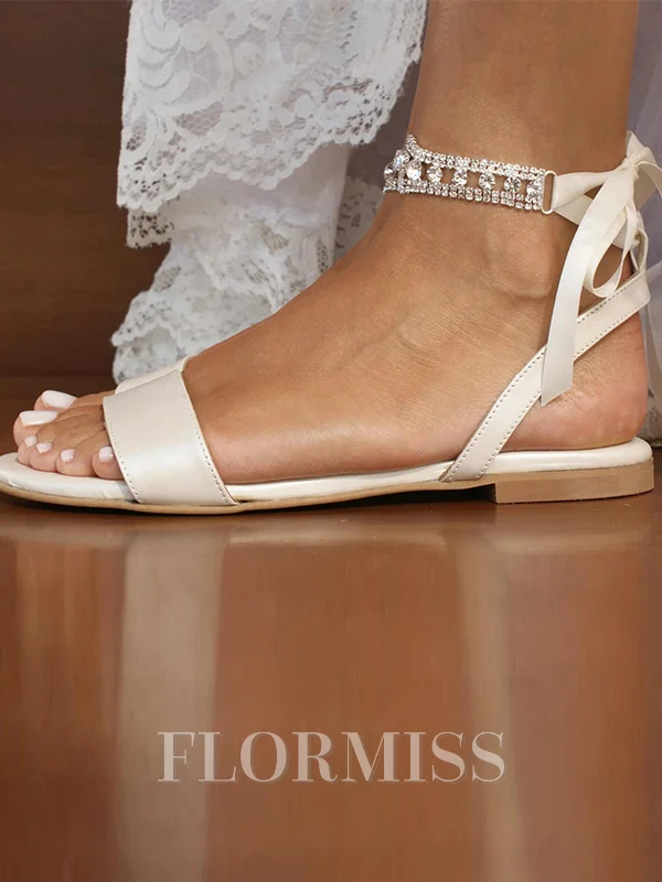 Women's PU With Lace-up Peep Toe Flat Heel Wedding Shoes