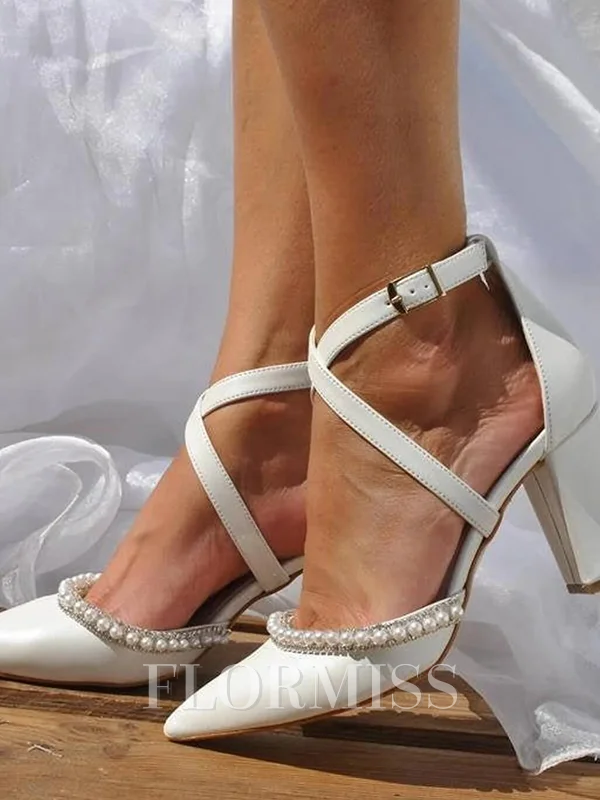 Women's PU With Ankle Strap Closed Toe Chunky Heel Wedding Shoes