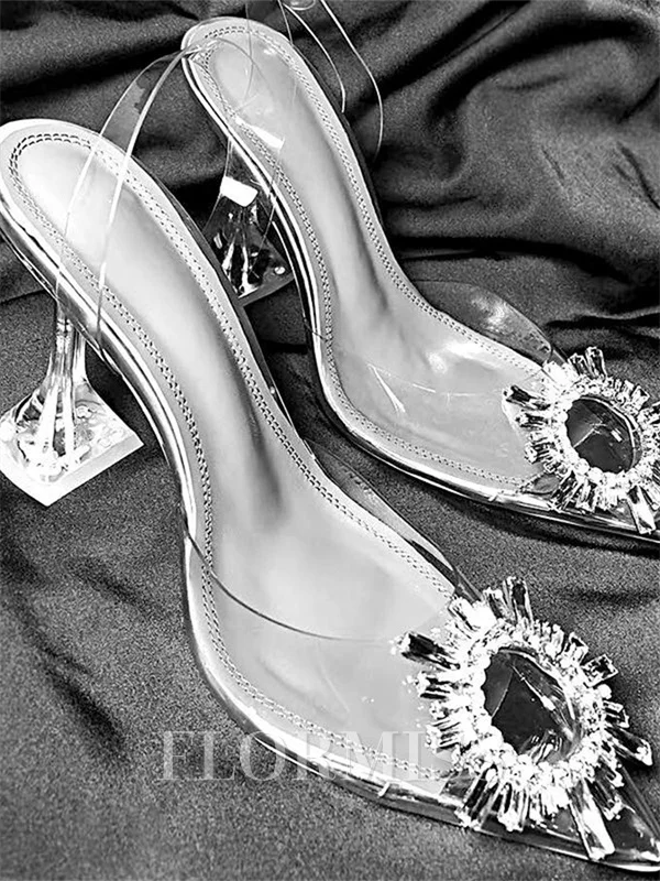 Women's Leather Closed Toe With Rhinestone Stiletto Heel Wedding Shoes