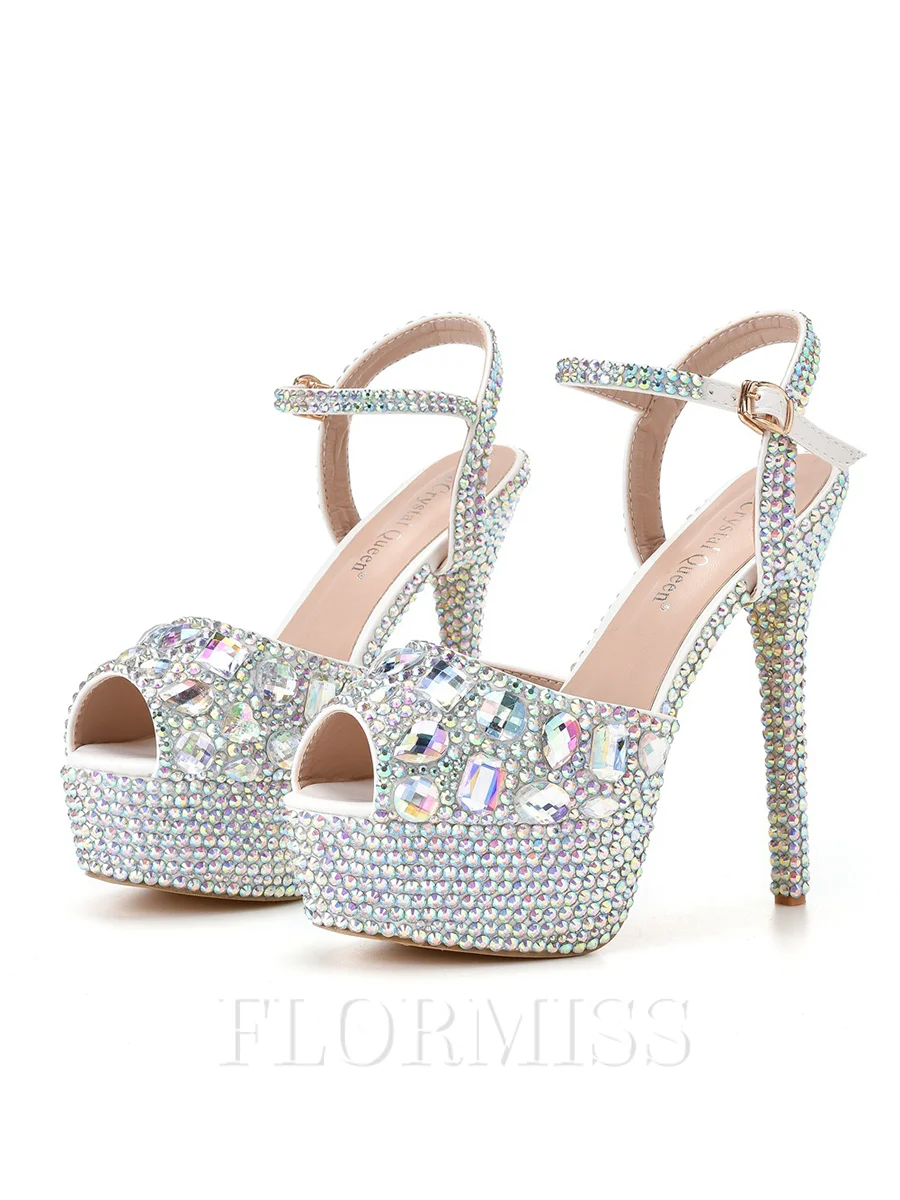 Women's PU Peep Toe With Rhinestone Stiletto Heel Shoes
