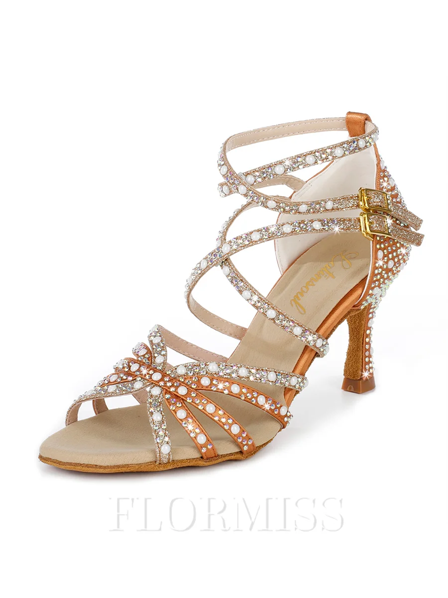 Women's Satin Peep Toe With Rhinestone Stiletto Heel Shoes