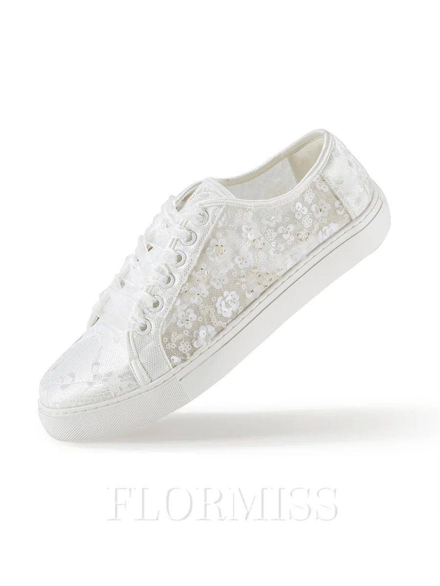 Women's Tulle Closed Toe With Sequin Flat Heel Shoes