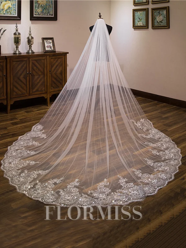 Luxurious Tulle With Lace Long Wedding Veils