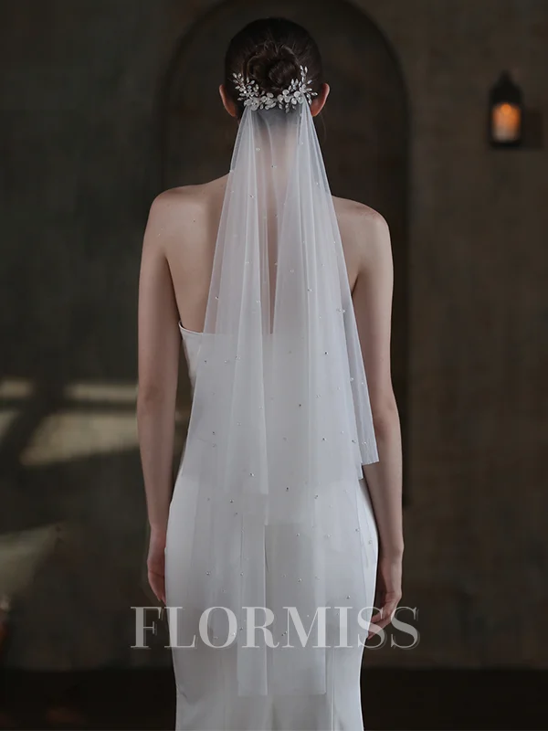 Brilliant Tulle One-Tier Elbow Bridal Veils