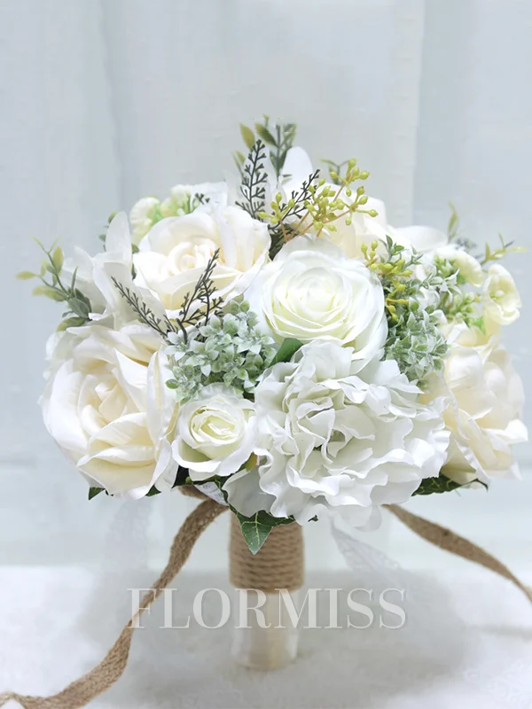 Delicate Round Silk Flower Bridal Bouquets