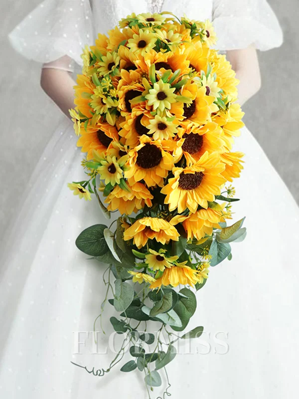 Stunning Cascade Silk Flower Bridal Bouquets