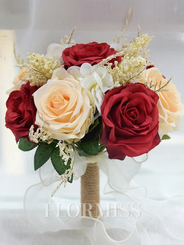 Exquisite Free-Form Silk Flower Bridal Bouquets