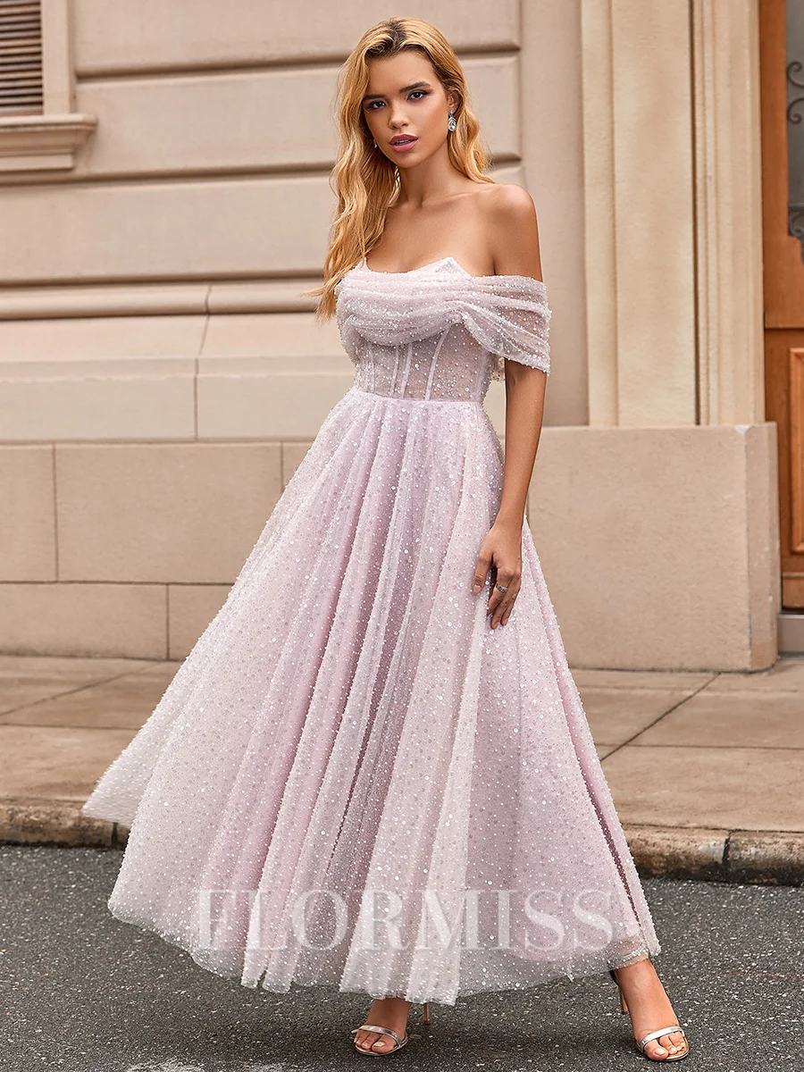 A-line Off-the-Shoulder Pleated Ankle-Length Corset Dress