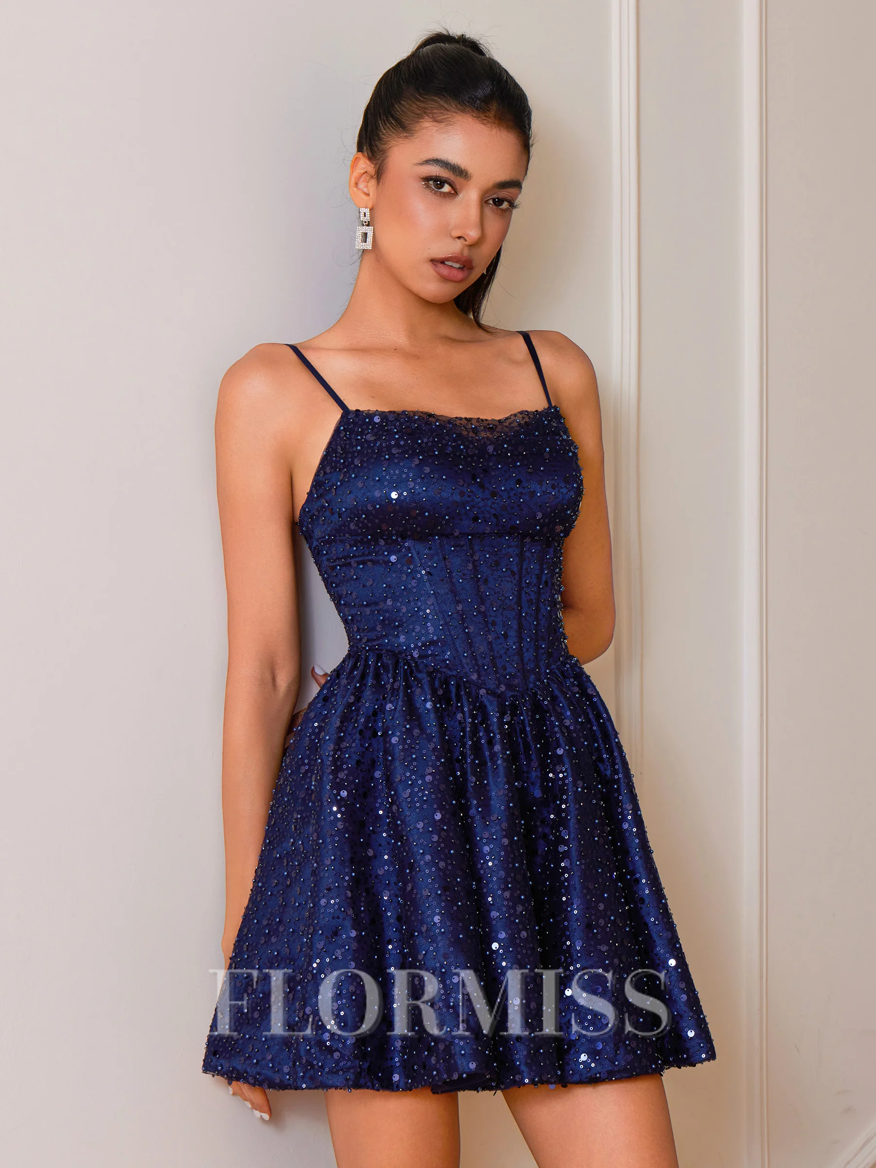 A-line Spaghetti Straps Short/Mini Lace Corset Dress