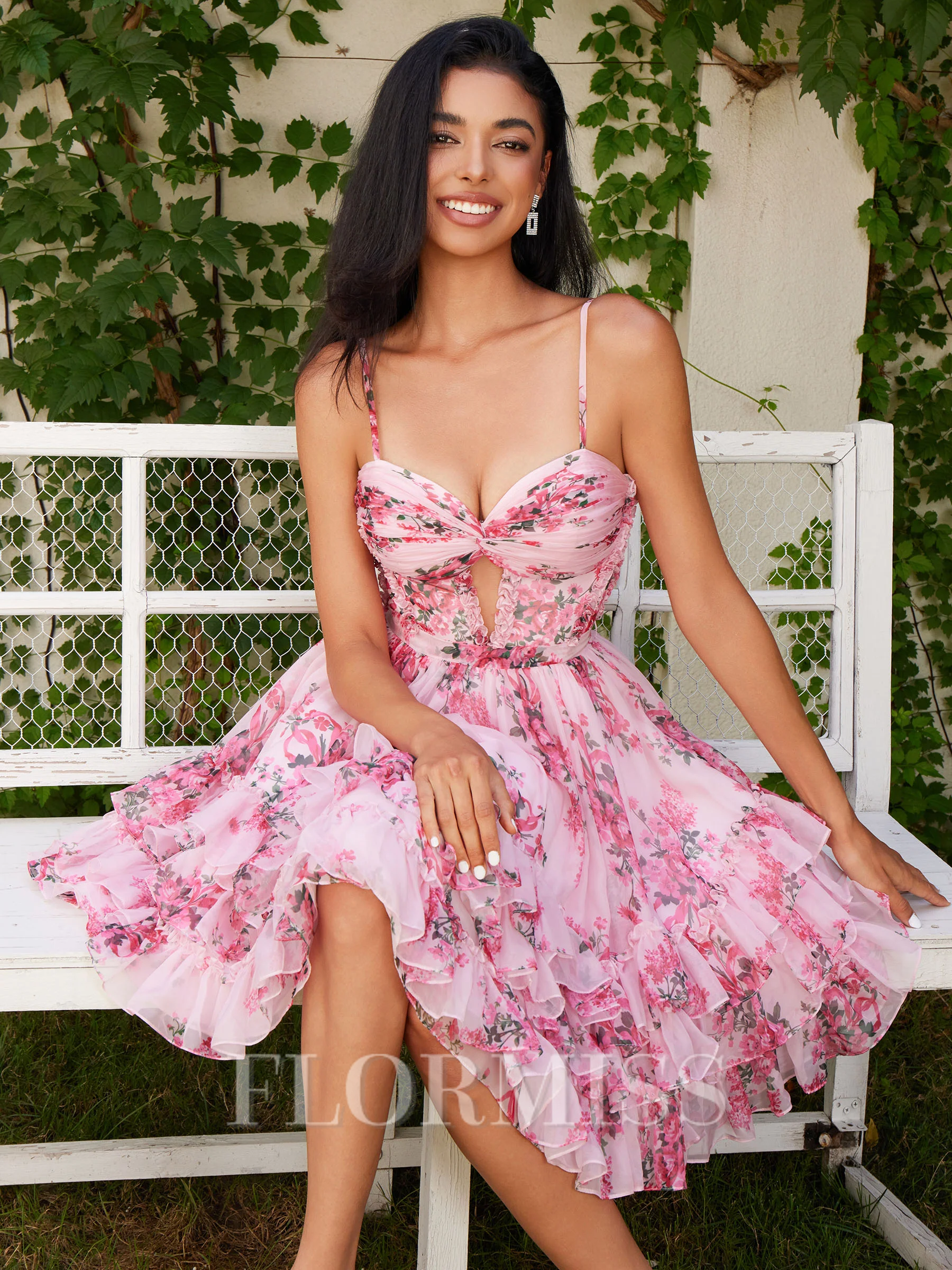 A-line Spaghetti Straps Cascading Ruffles Short/Mini Corset Dress