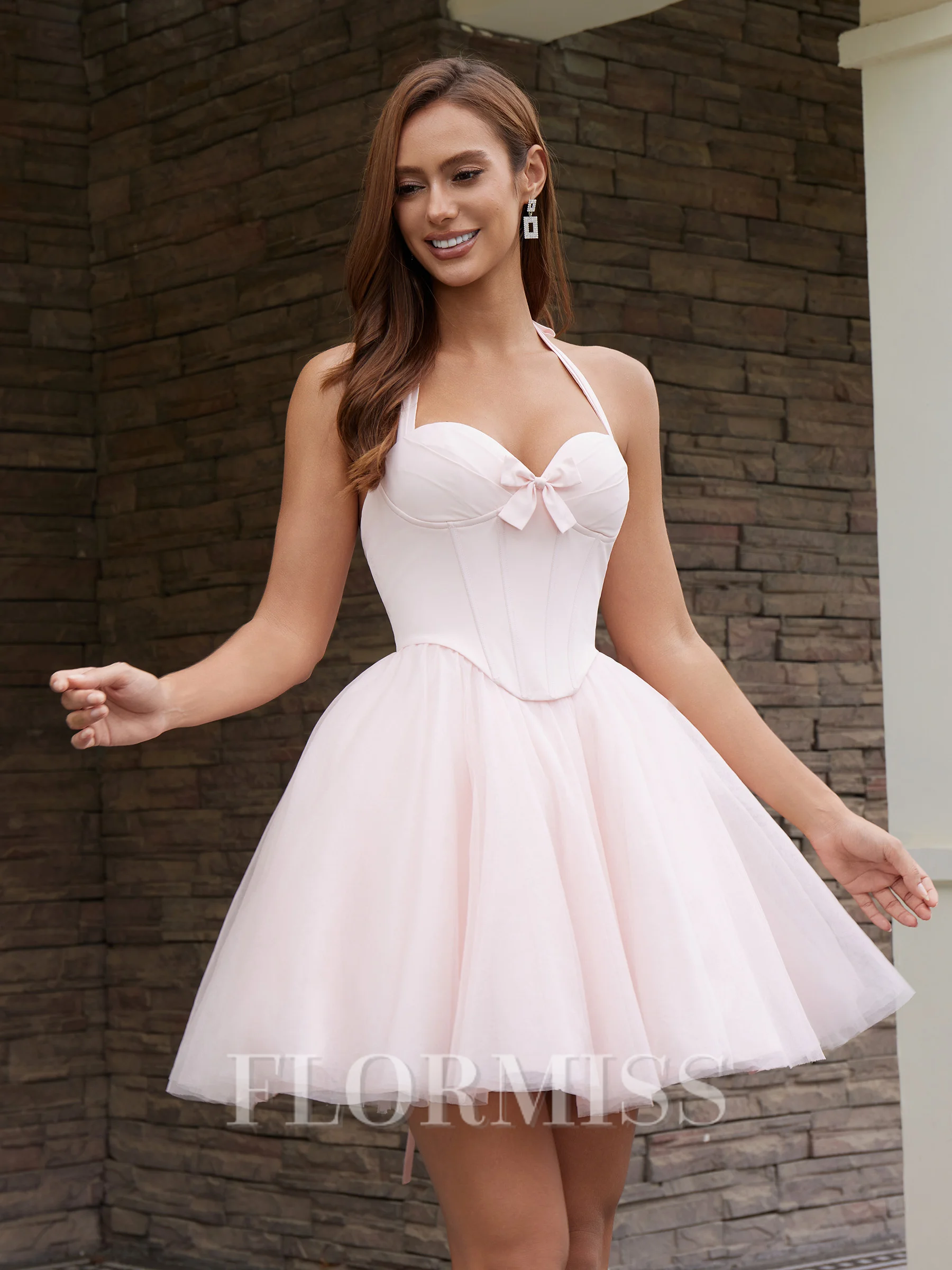 Ball-Gown Halter Bow Short/Mini Corset Dress
