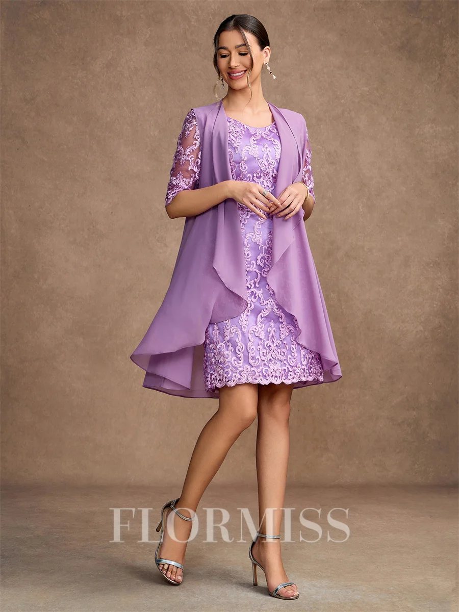 Sheath/Column Lace V-neck 1/2 Sleeves Short/Mini Mother of the Bride Dresses