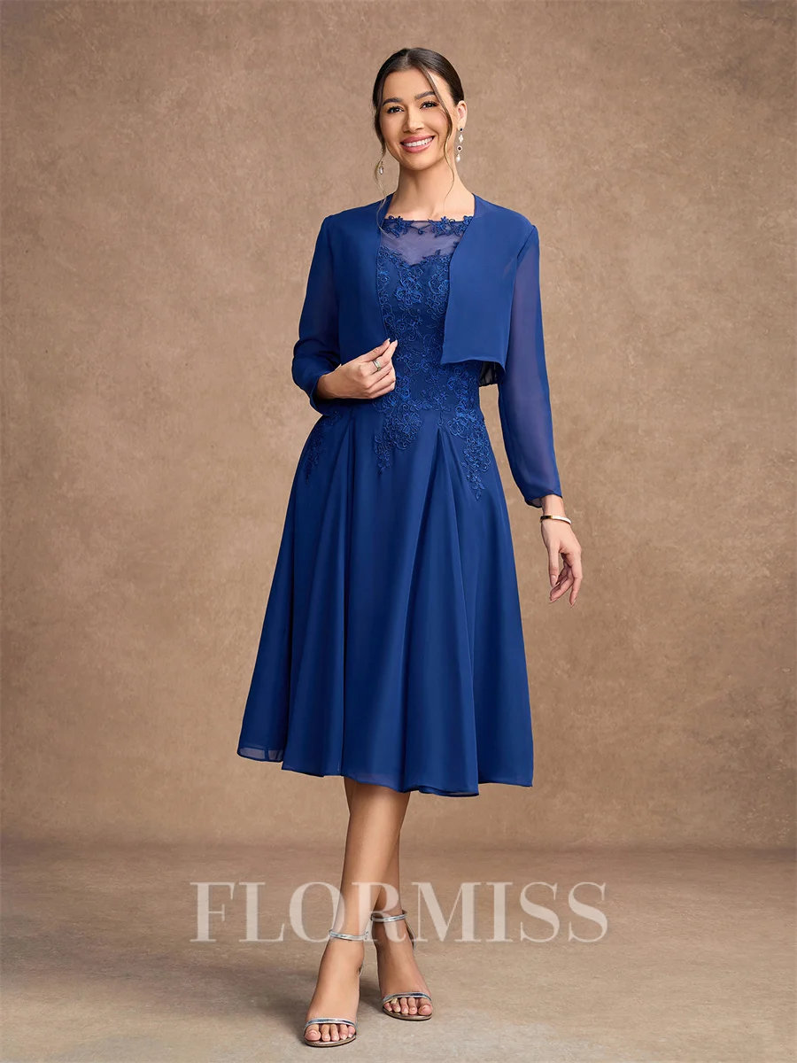 A-Line/Princess Chiffon Lace Scoop Sleeveless Knee-Length Mother of the Bride Dresses