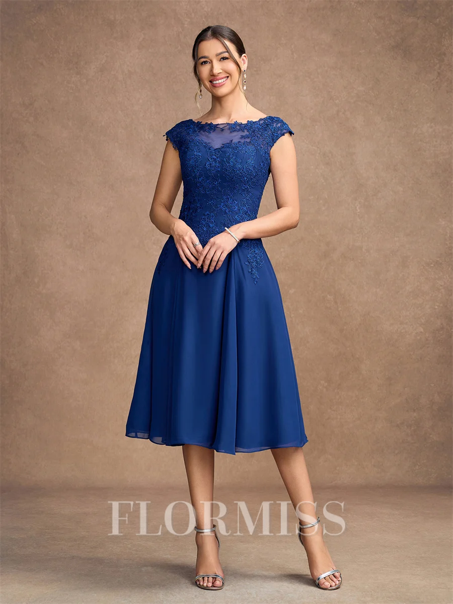 A-Line/Princess Chiffon Lace Scoop Sleeveless Knee-Length Mother of the Bride Dresses