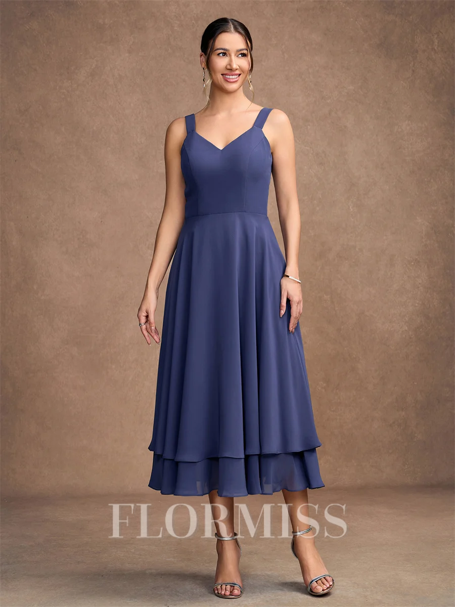 A-Line/Princess Chiffon Ruched V-neck Sleeveless Tea-Length Mother of the Bride Dresses