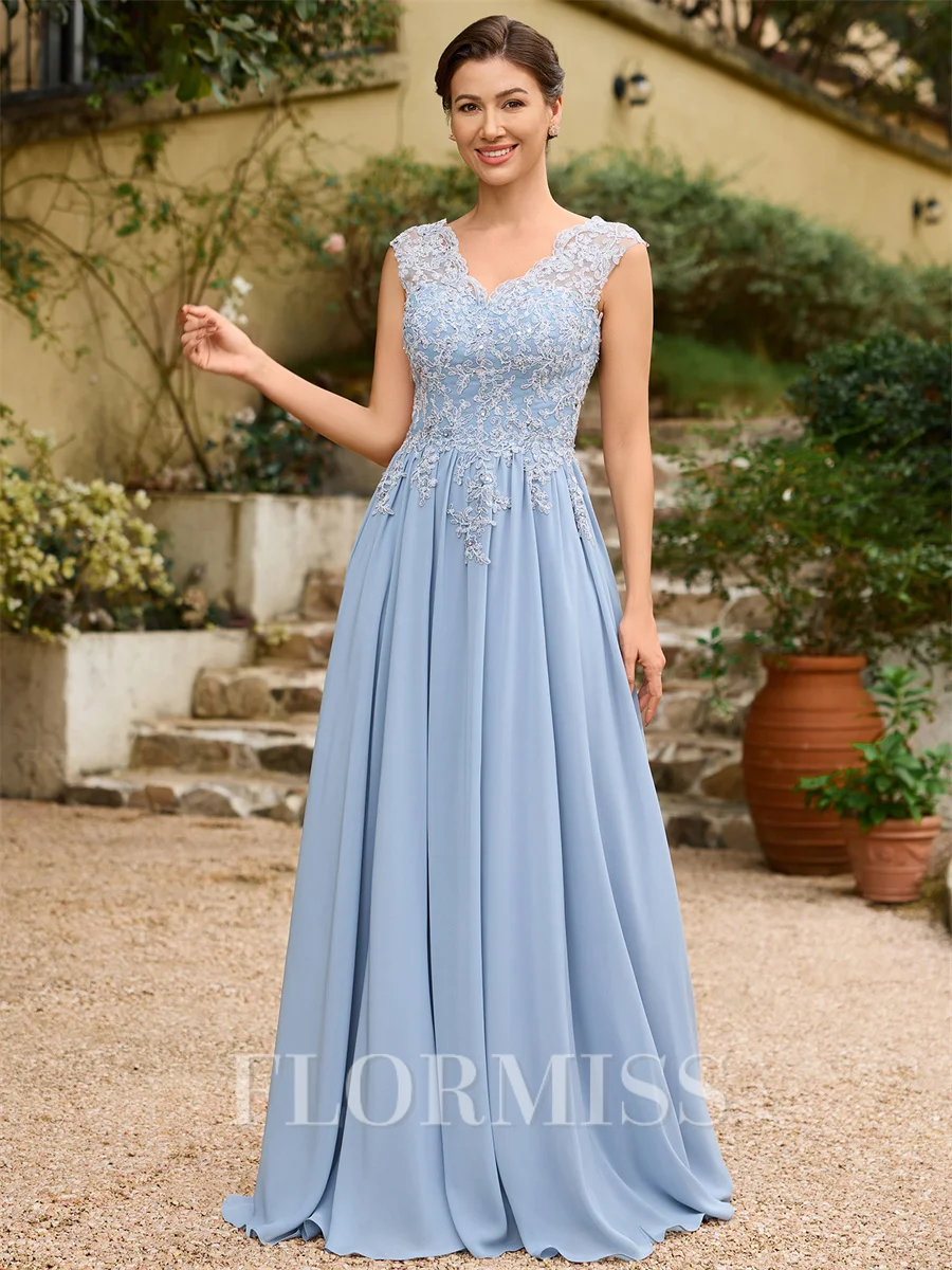 A-Line/Princess Chiffon Applique V-neck Sleeveless Floor-Length Mother of the Bride Dresses