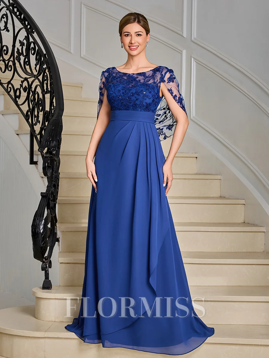 A-line Scoop Appliques Lace Floor-Length Chiffon Mother of the Bride Dress