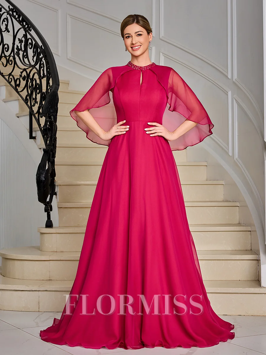 A-line Scoop Floor-Length 30D Chiffon Mother of the Bride Dress