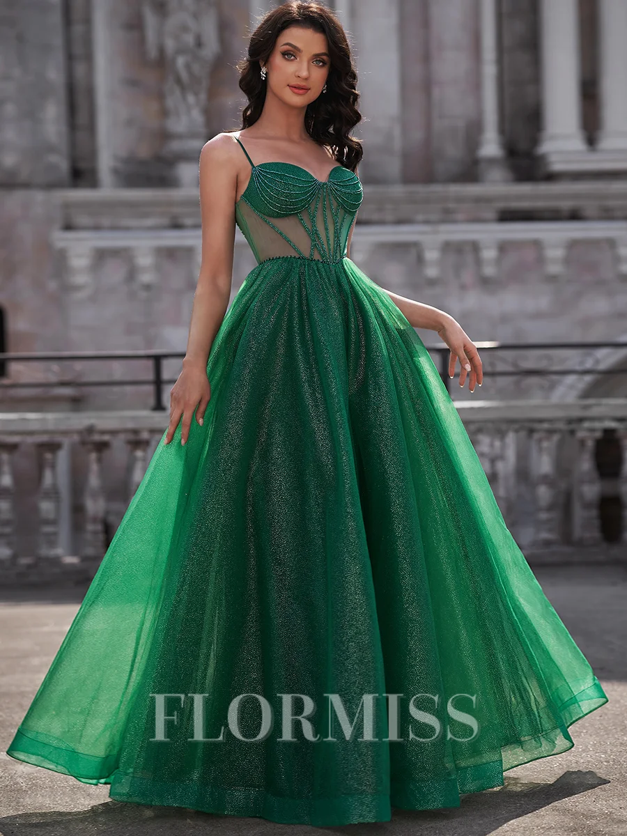 A-line Spaghetti Straps Floor-Length Corset Dress