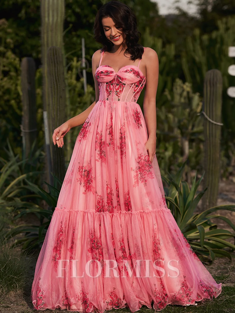 A-line Straps Pleated Sweep Train Corset Dress