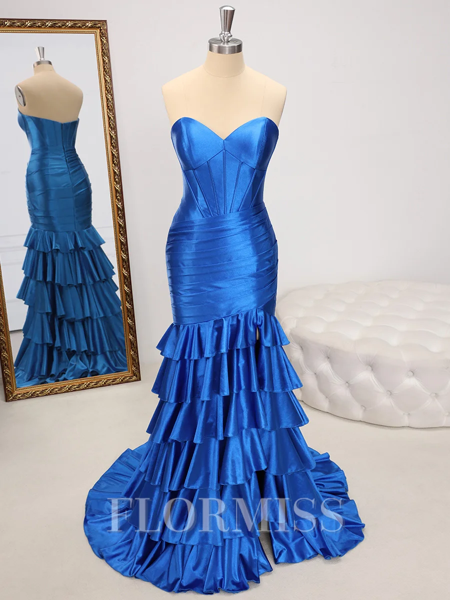 Sheath Sweetheart Cascading Ruffles Sweep Train Corset Dress