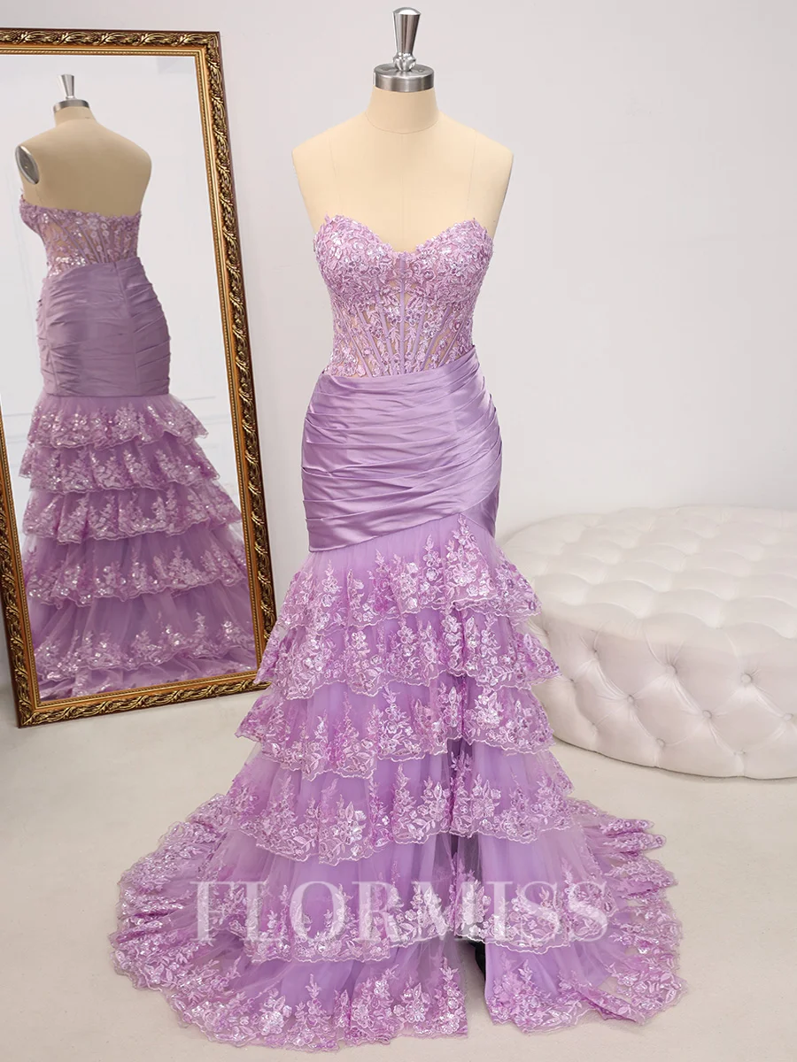 Sheath Sweetheart Appliques Lace Sweep Train Tulle Corset Dress
