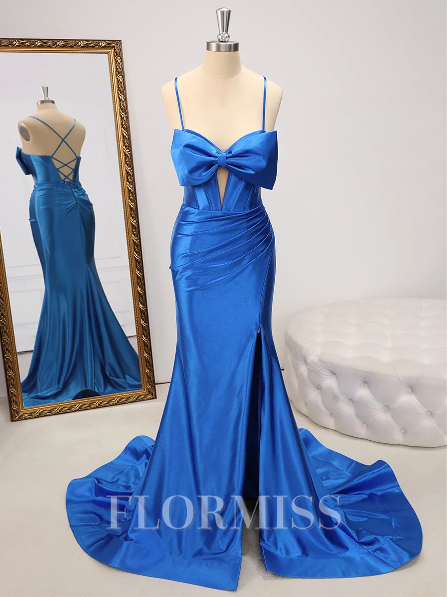 Sheath Spaghetti Straps Bow Sweep Train Corset Dress