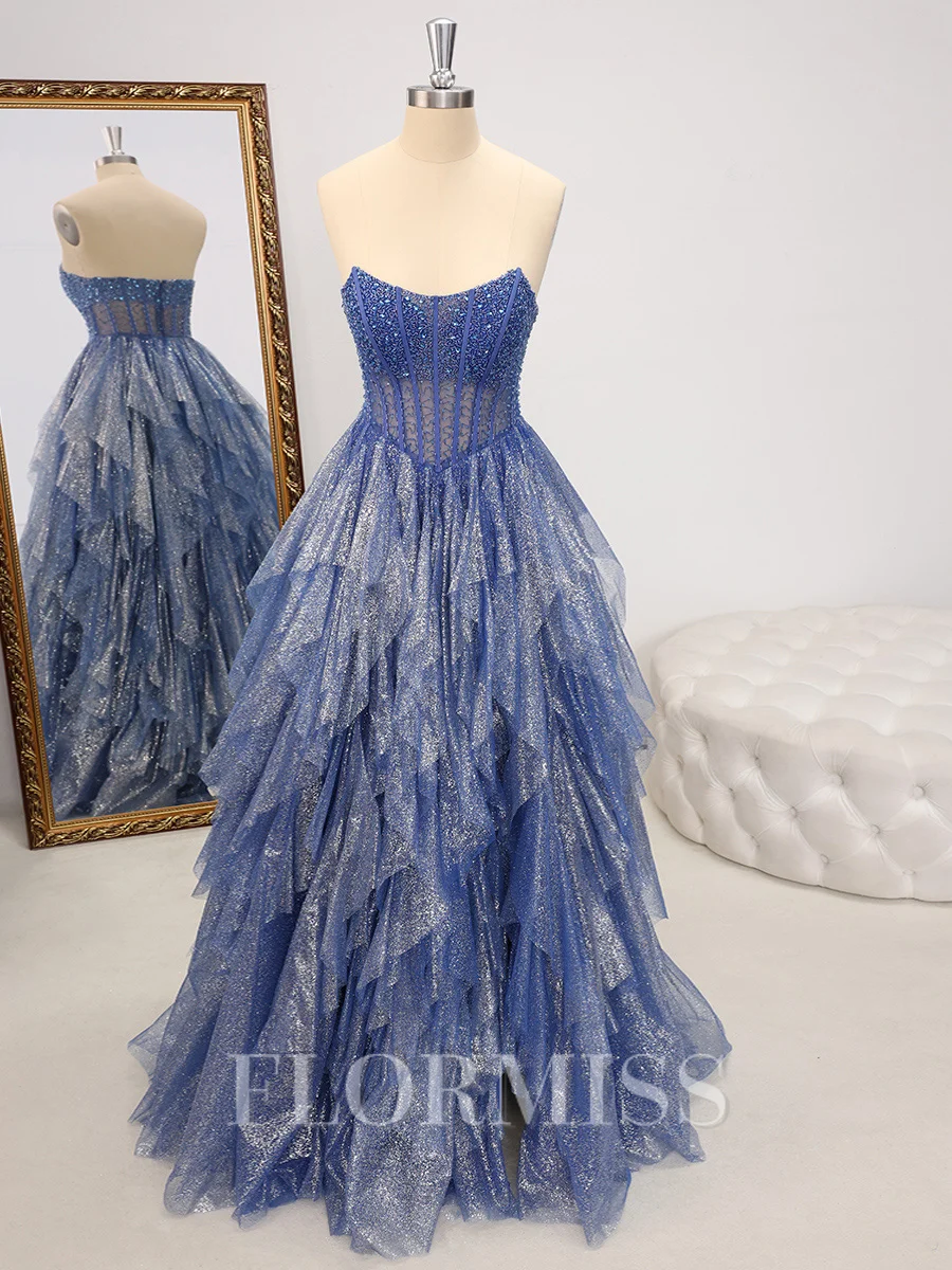 A-line Straight Cascading Ruffles Floor-Length Corset Dress