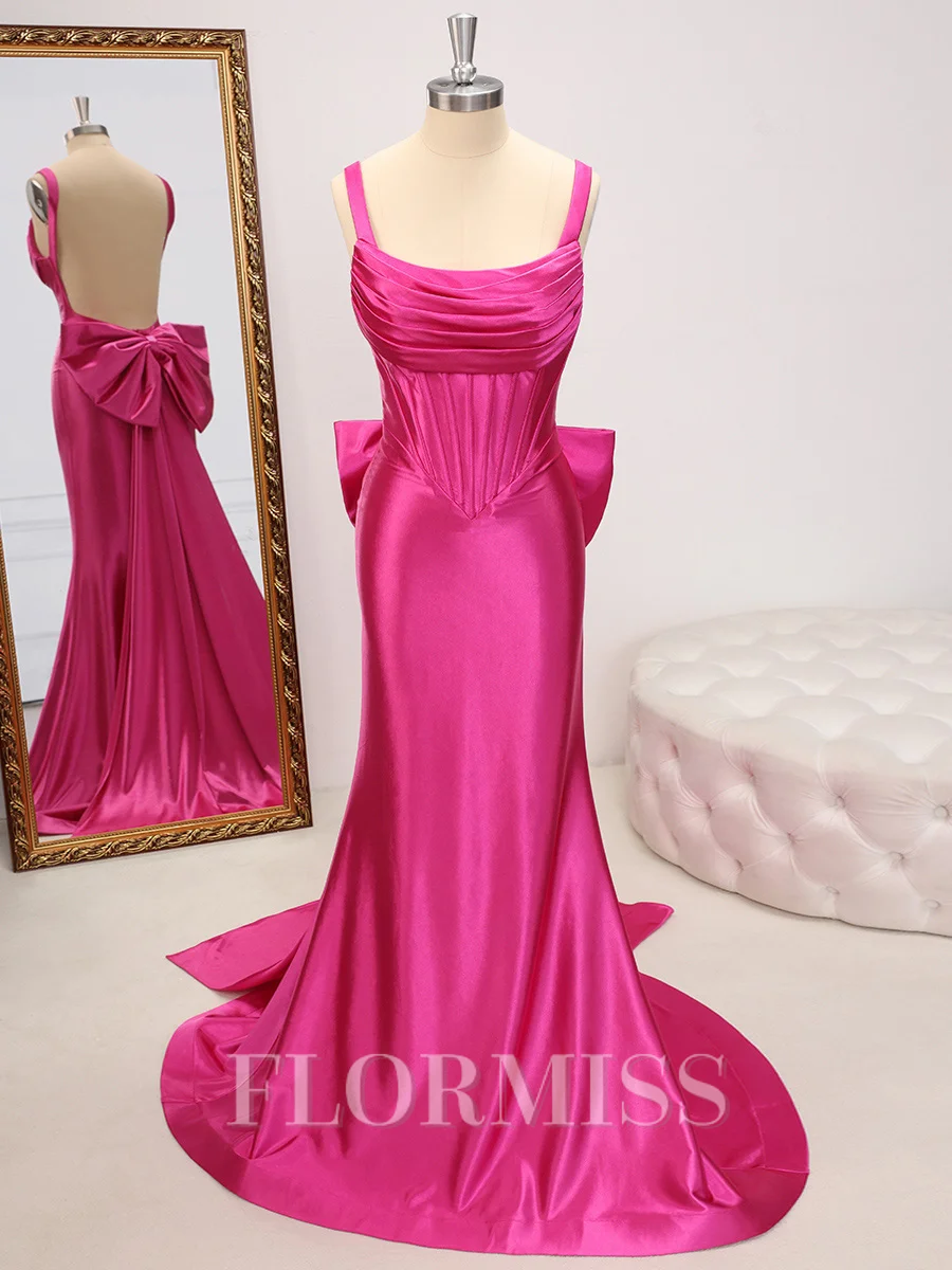 Sheath Straps Bow Sweep Train Corset Dress