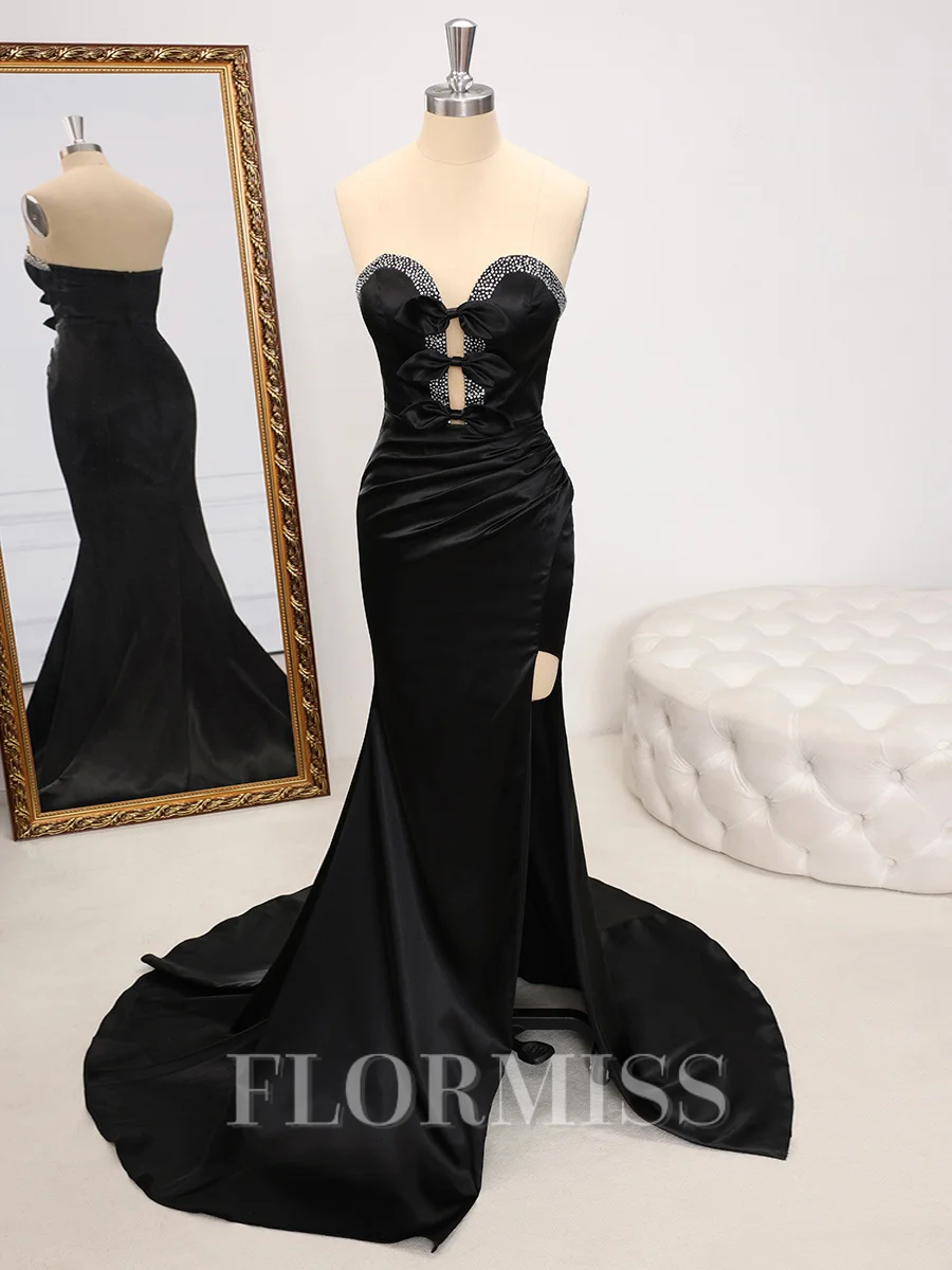 Sheath Sweetheart Bow Sweep Train Silk Like Satin Dress