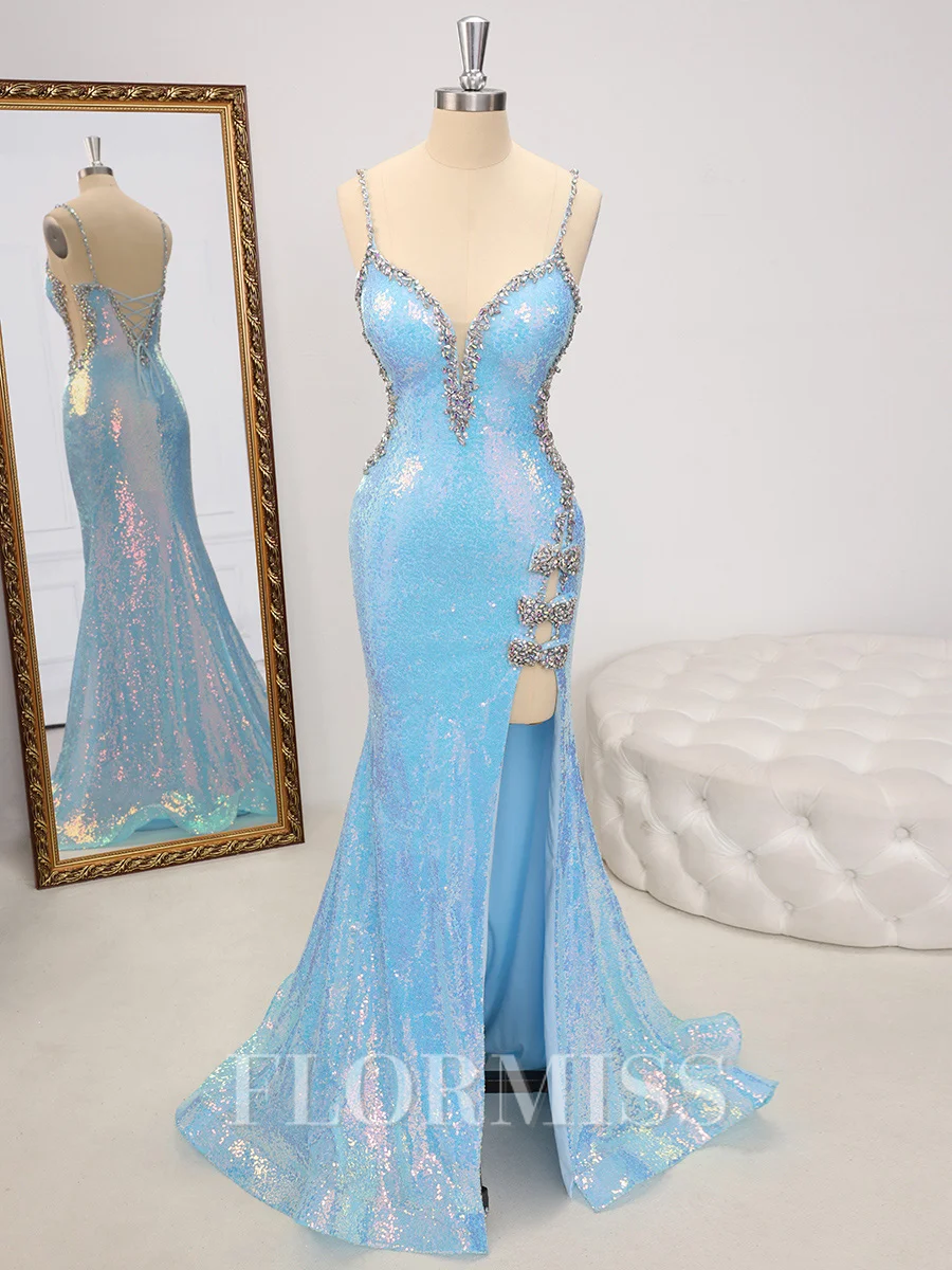 Sheath V-neck Rhinestone Sweep Train Sequins Dress