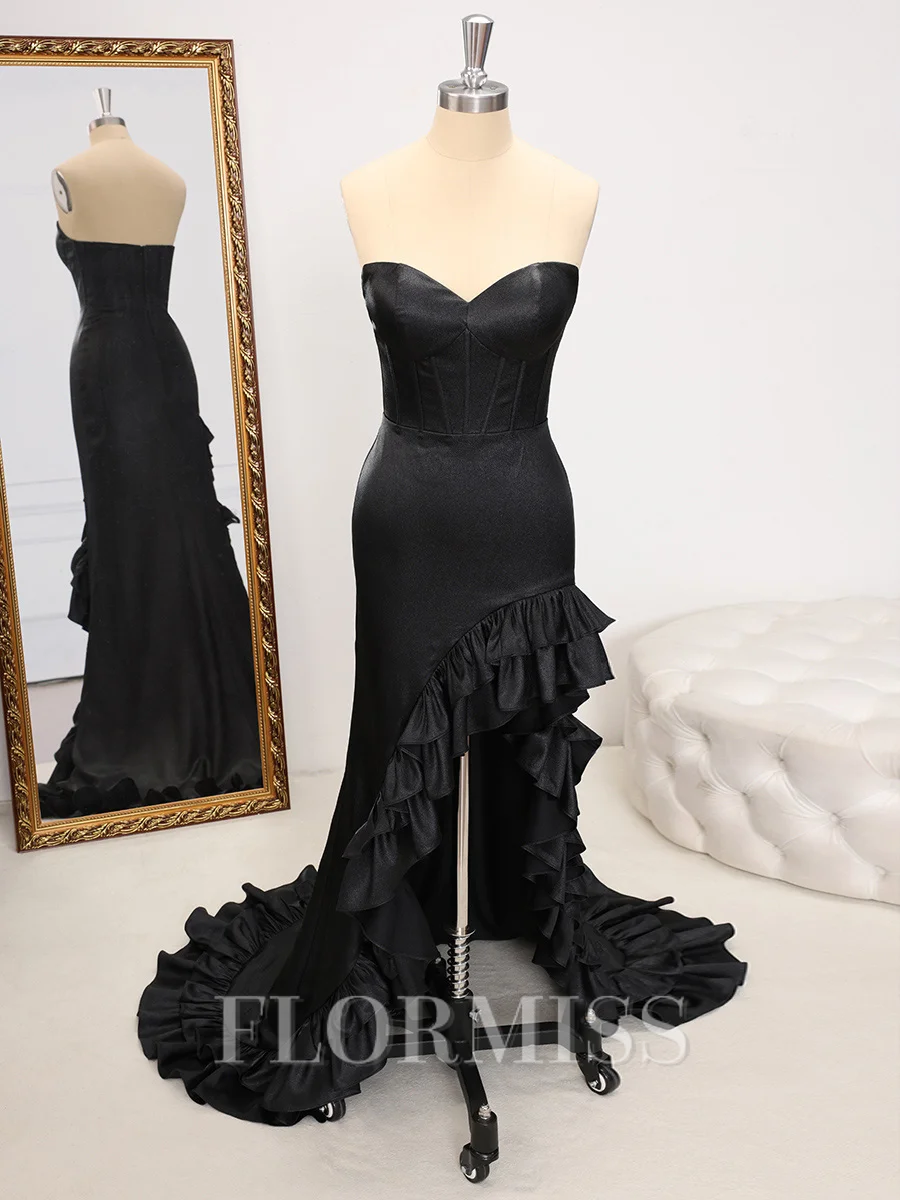Sheath Sweetheart Cascading Ruffles Sweep Train Corset Dress