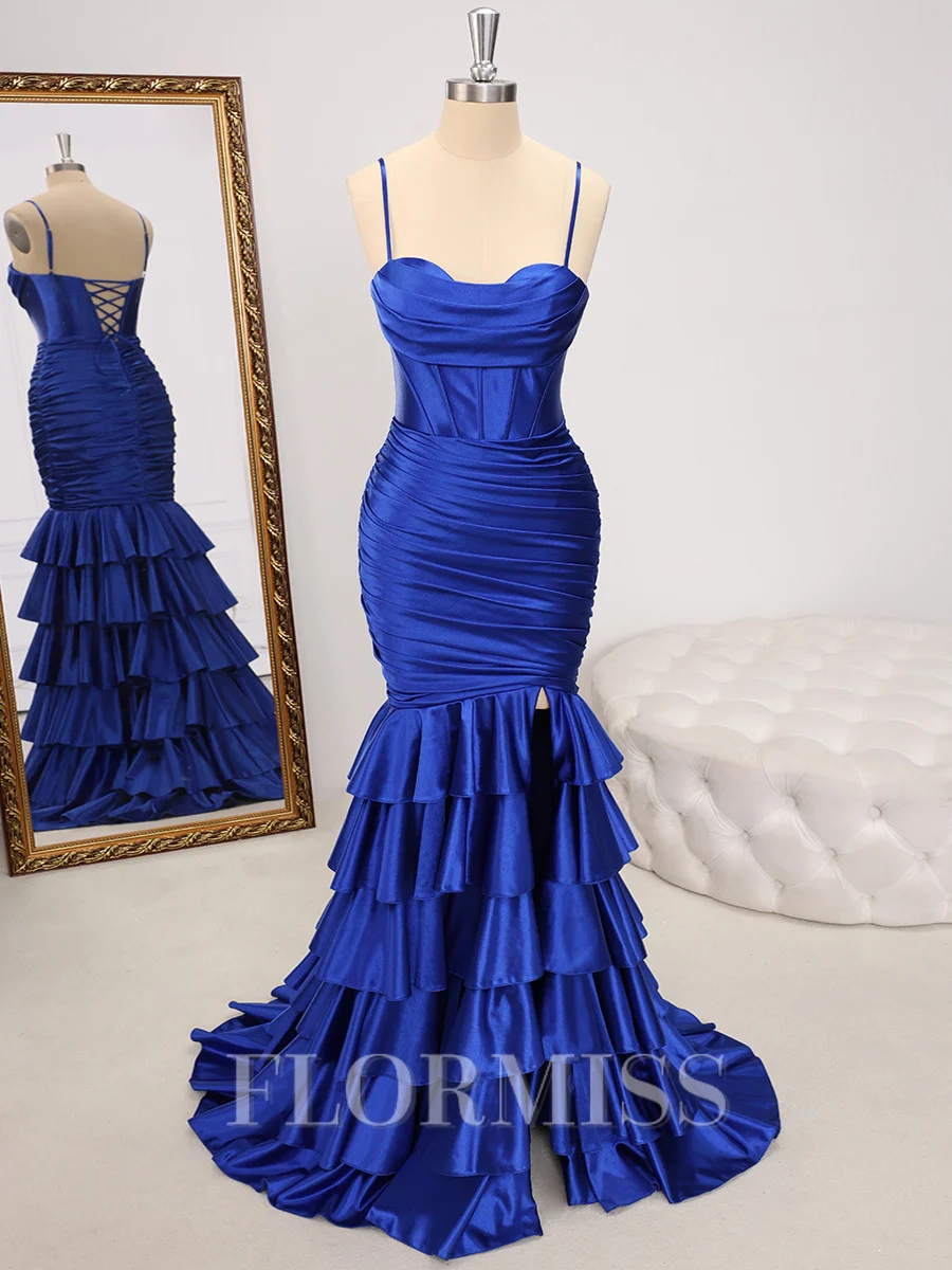 Sheath Spaghetti Straps Cascading Ruffles Floor-Length Corset Dress