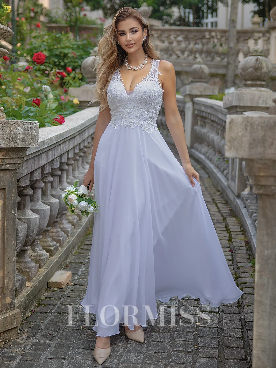 A-line/Princess Chiffon V-neck Sleeveless Floor-Length Wedding Dress