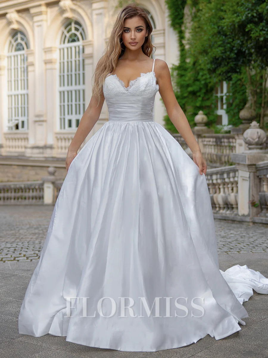 Ball-Gown Lace V-neck Sleeveless Sweep Train Wedding Dress