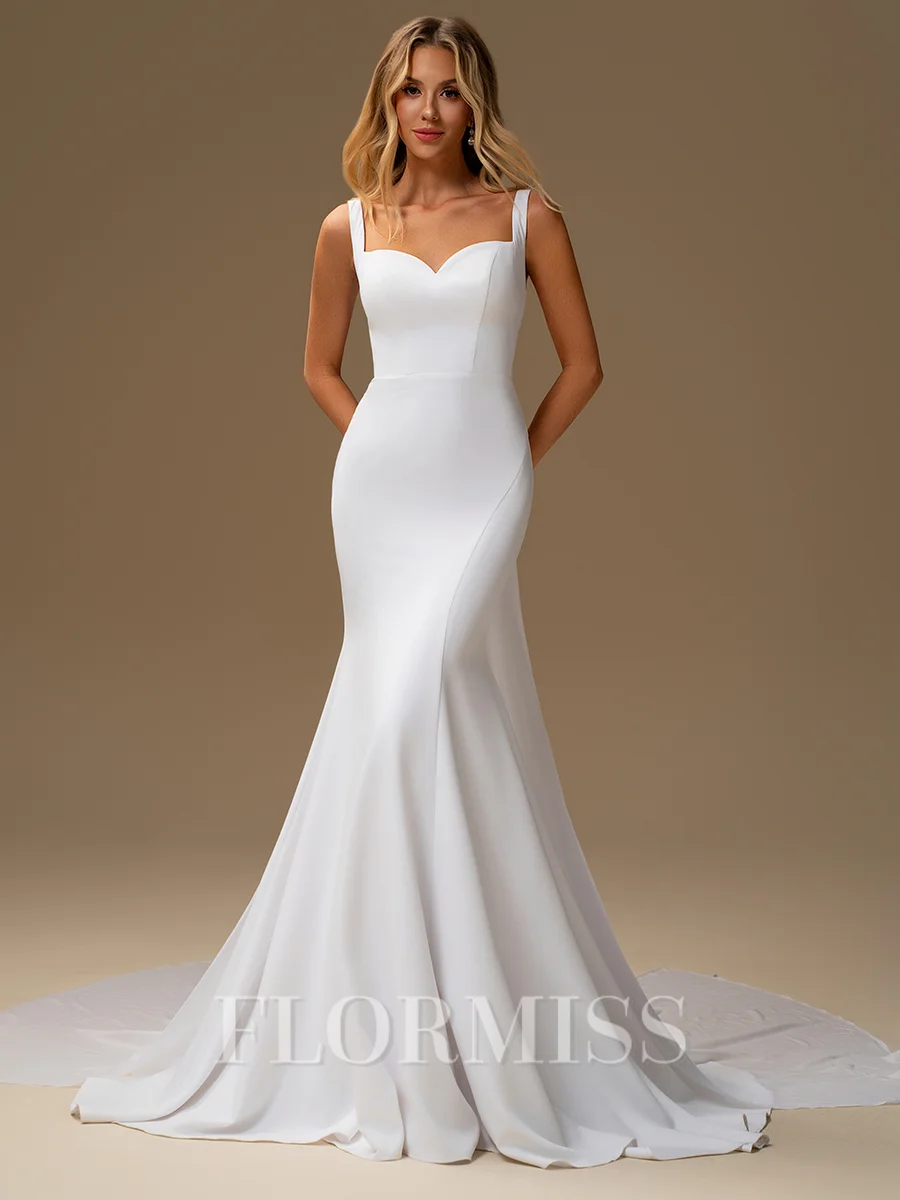 Sheath Straps Chapel Train Stretch Crepe Wedding Dress